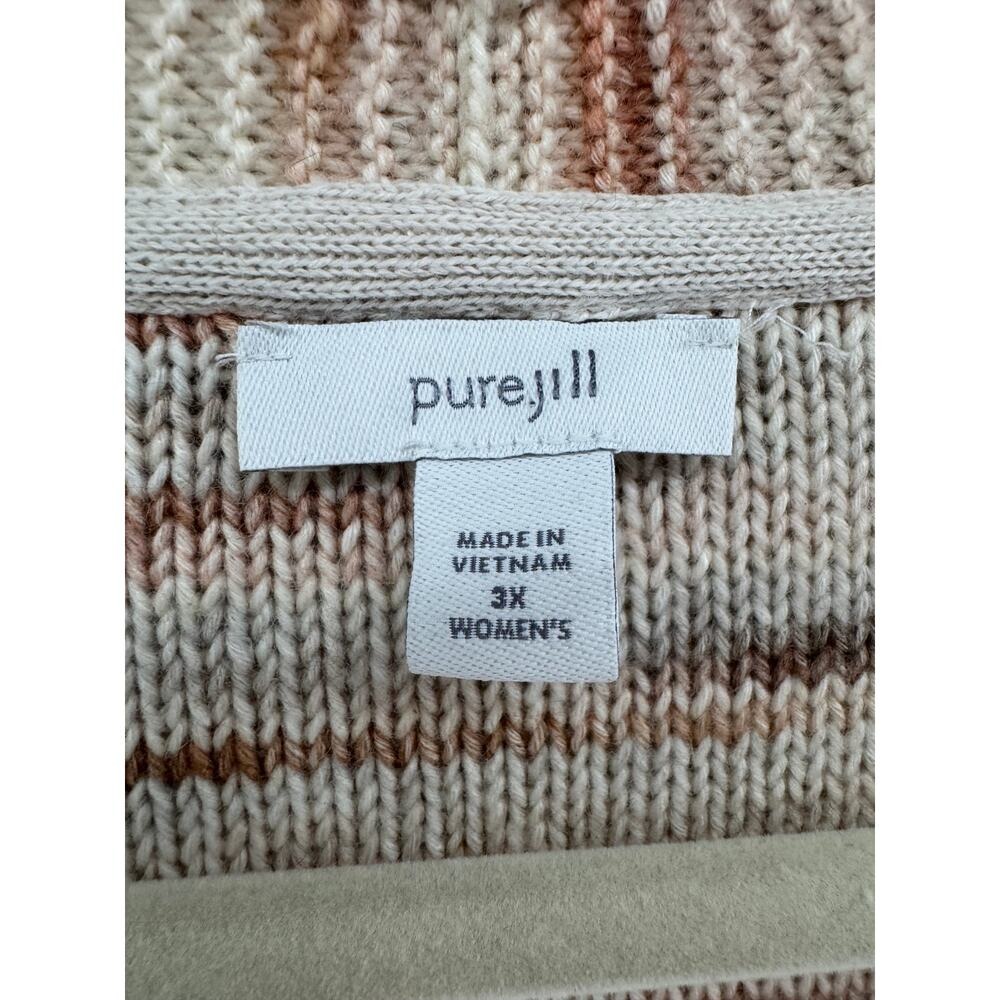 Pure Jill Knit Cardigan Womens 3X Brown Cream One Button V-Neck - Picture 2 of 10